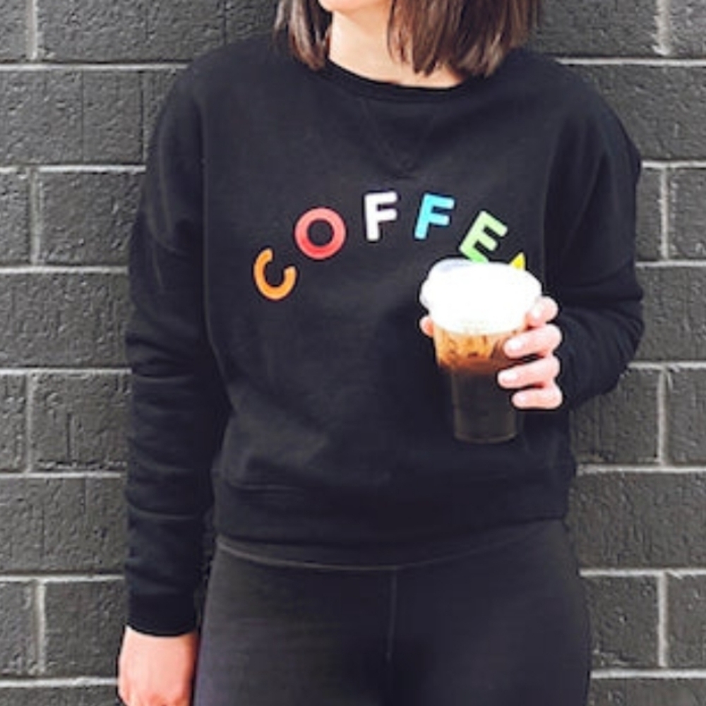 Fifth Sun COFFEE Crop Black Sweatshirt